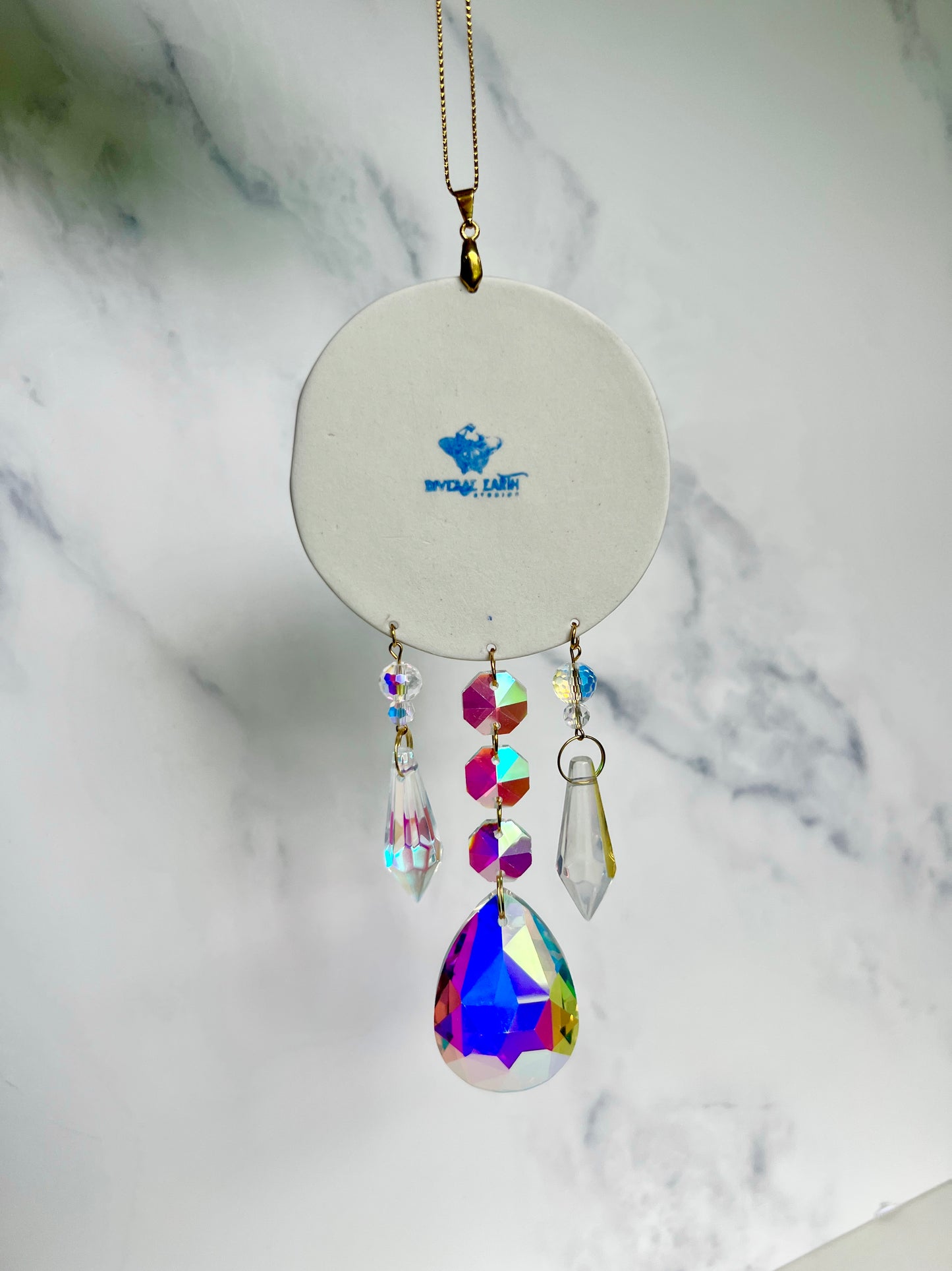 Sea Turtle Suncatcher Dreamy Clouds Gold Moon