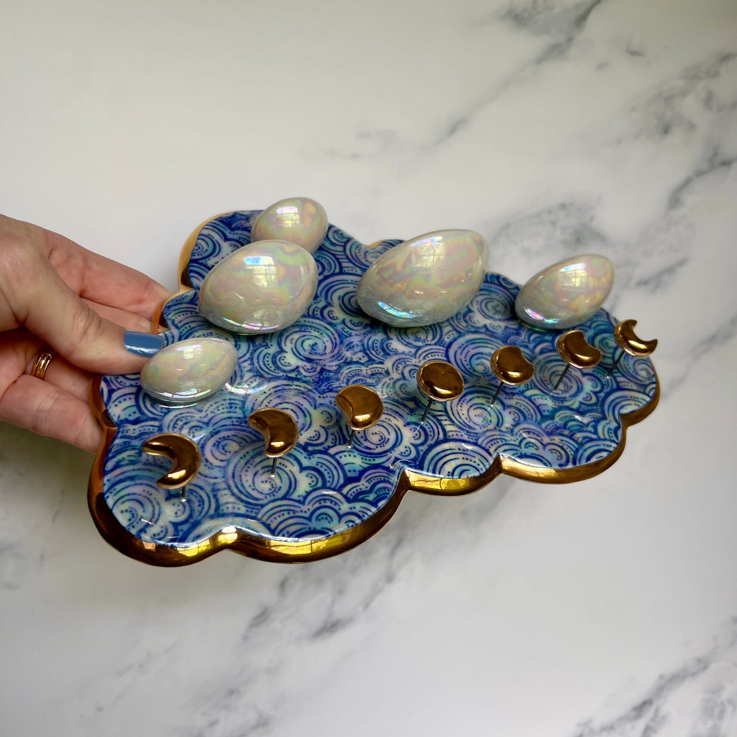 5 Dish Cloud Jewelry Wall Hanging Necklace Display with Ring Dishes #5