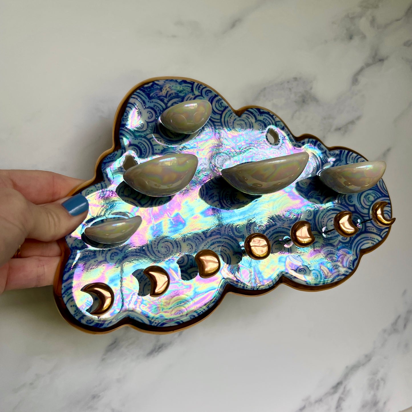 5 Dish Cloud Jewelry Wall Hanging Necklace Display with Ring Dishes #5
