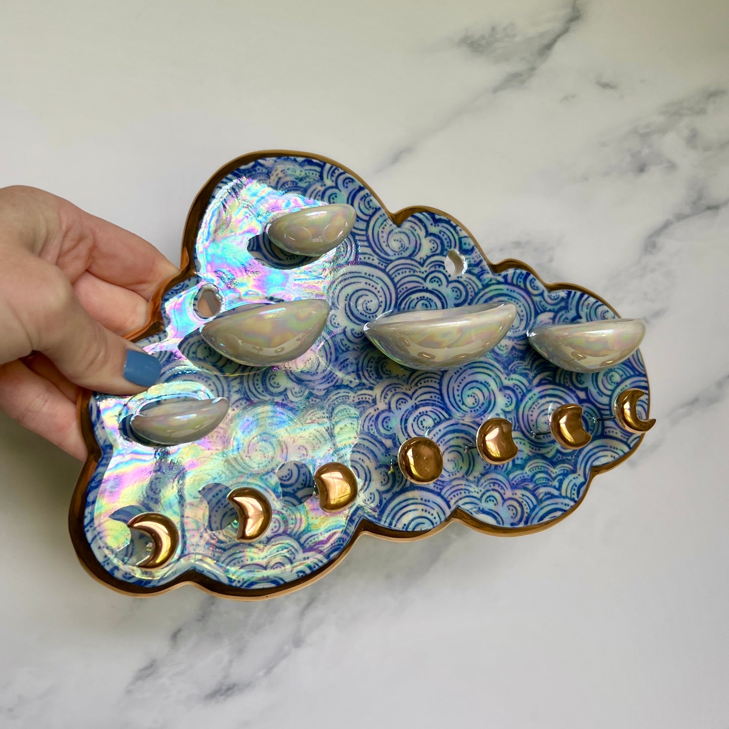 5 Dish Cloud Jewelry Wall Hanging Necklace Display with Ring Dishes #5