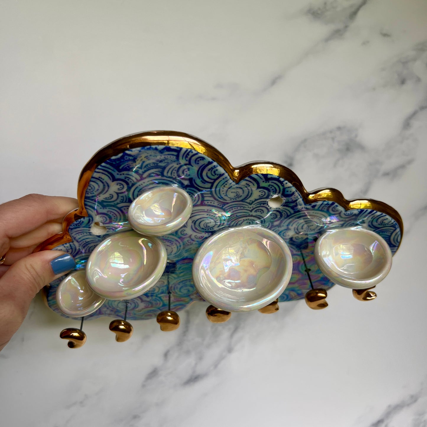 5 Dish Cloud Jewelry Wall Hanging Necklace Display with Ring Dishes #5