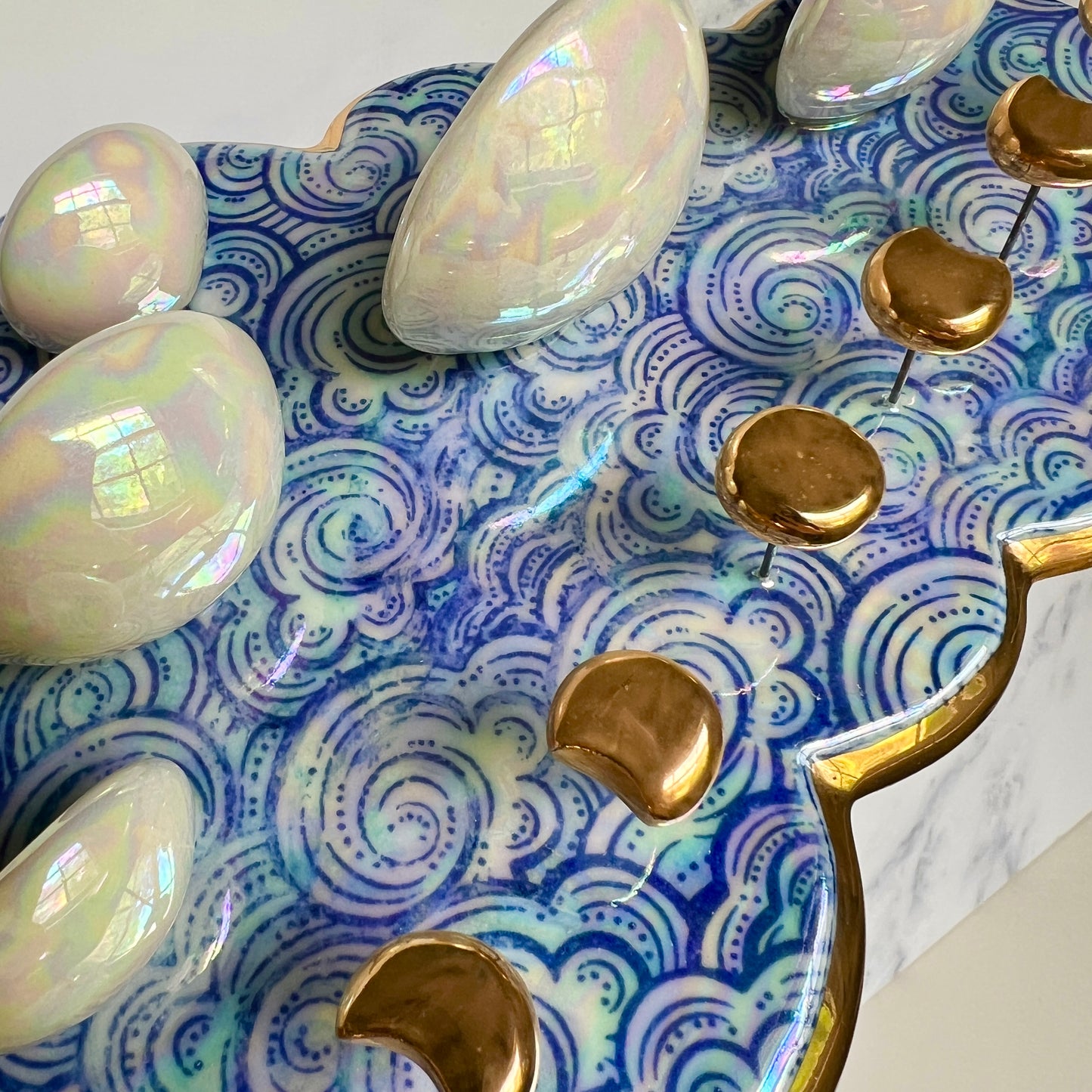 5 Dish Cloud Jewelry Wall Hanging Necklace Display with Ring Dishes #5