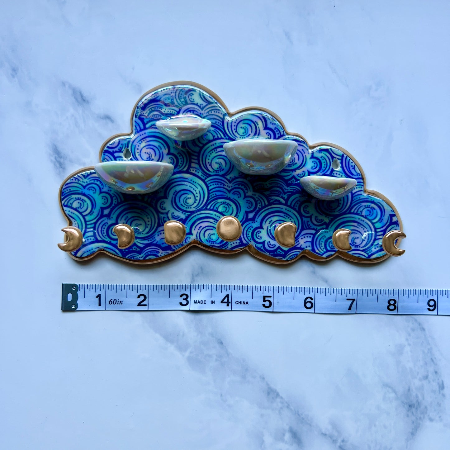 4 Dish Cloud Jewelry Wall Hanging #4 Necklace Display with Ring Dishes