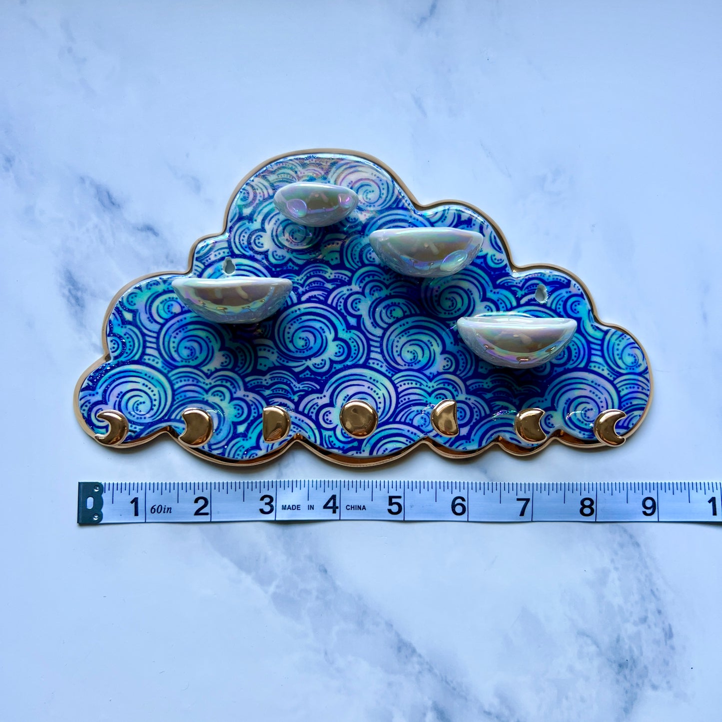 4 Dish Cloud Jewelry Wall Hanging #2 Necklace Display with Ring Dishes