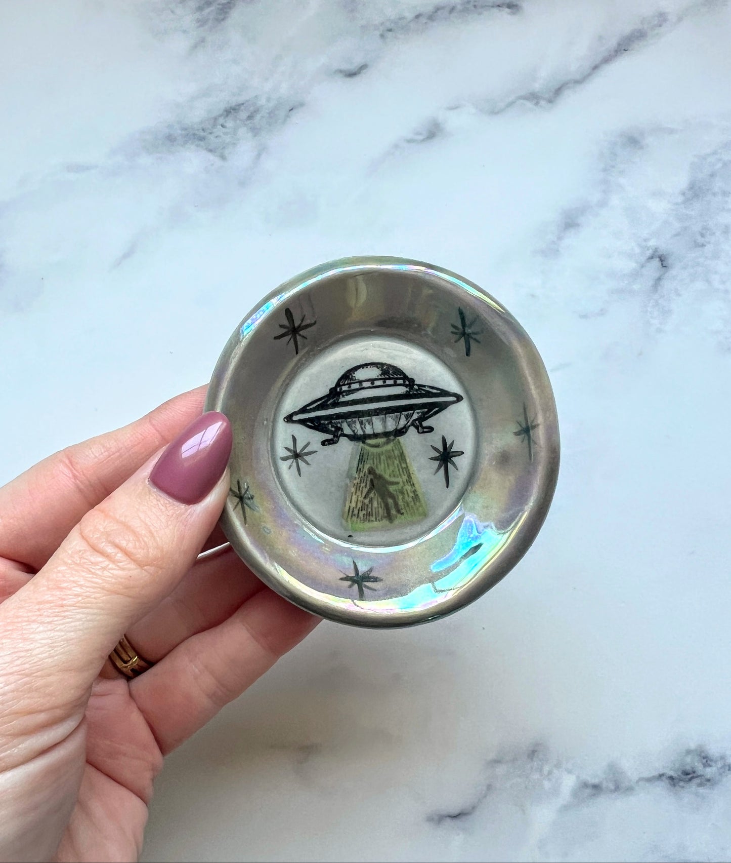 UFO Dish Iridescent Altar Ring Jewelry Tray