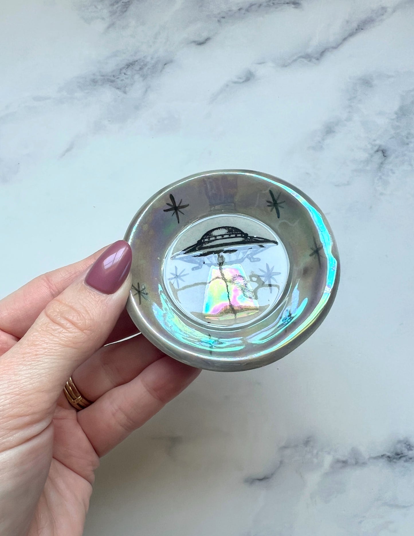 UFO Dish Iridescent Altar Ring Jewelry Tray