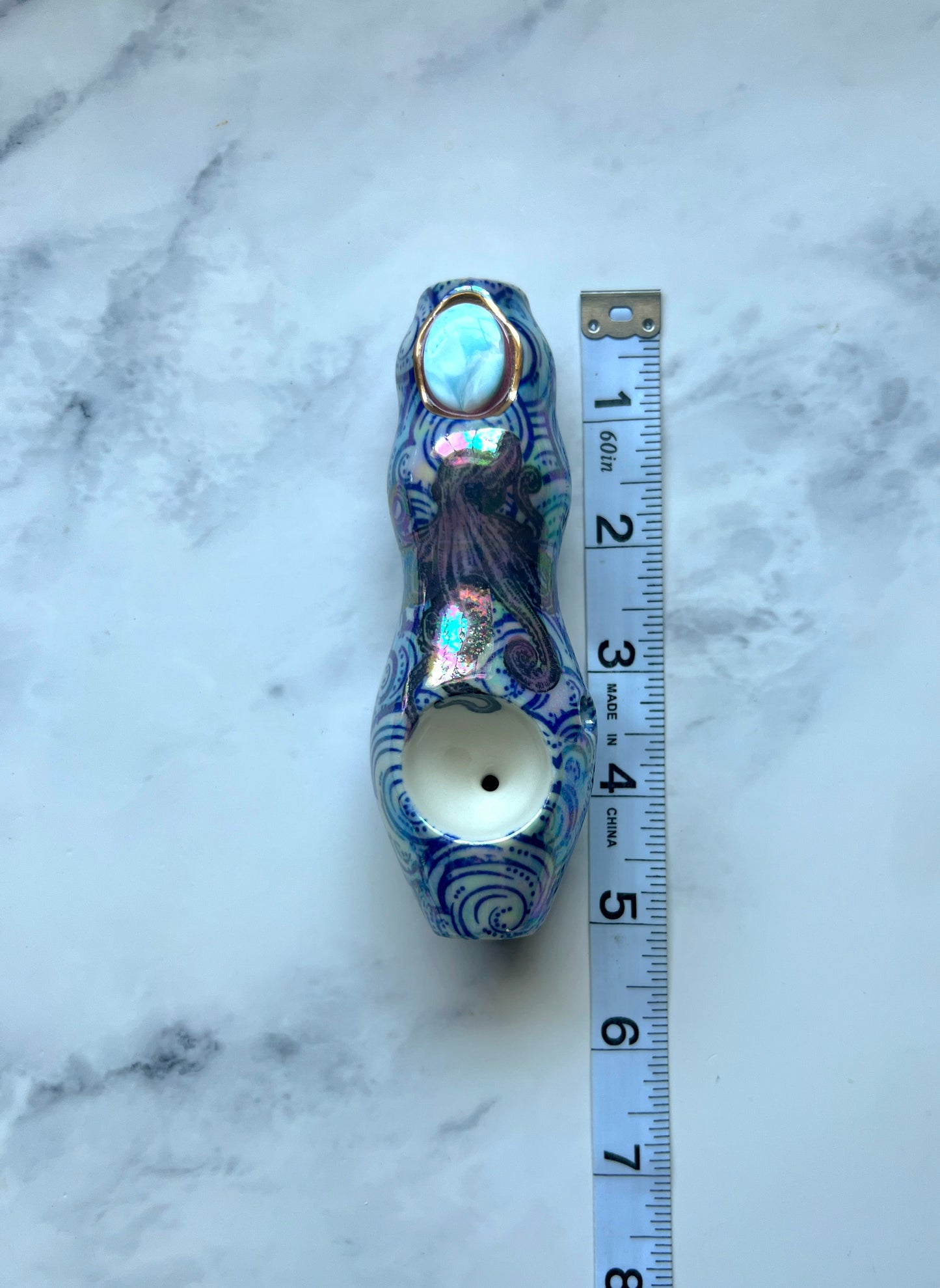 Larimar Pipe with Dreamy Octopus Waves Porcelain Smoking Pipe