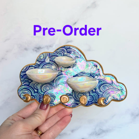 PRE-ORDER Cute Cloud Jewelry Wall Hanging Necklace Display with Ring Dishes