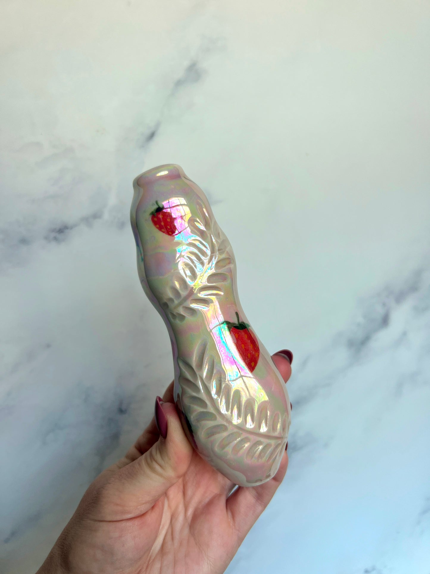 Rose Quartz Moon Pipe Strawberry Porcelain Smoking Pipe