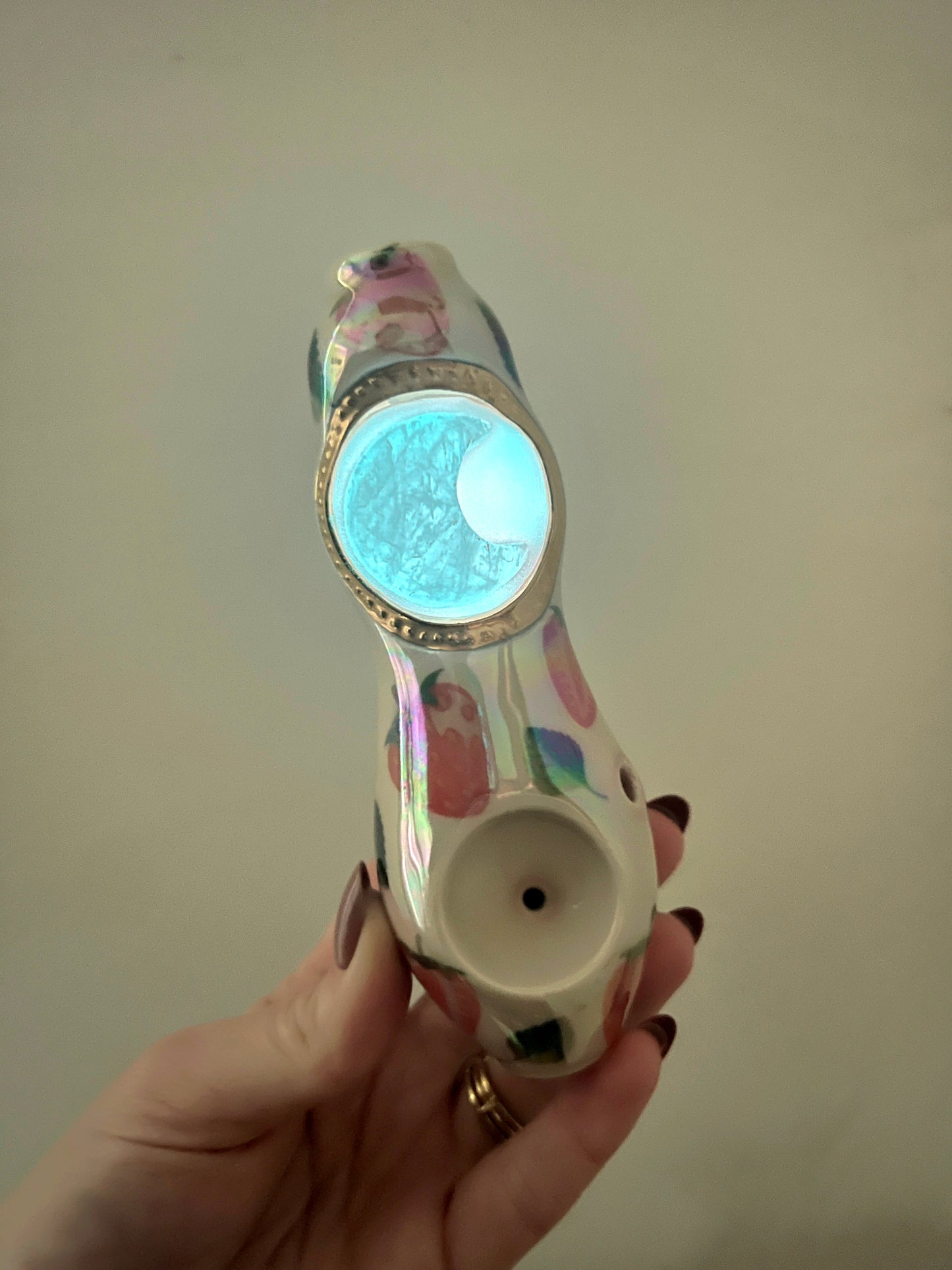 Rose Quartz Moon Pipe Strawberry Porcelain Smoking Pipe