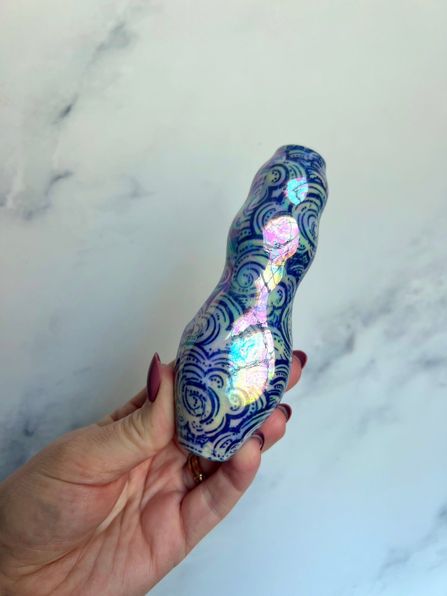 Larimar Pipe with Dreamy Octopus Waves Porcelain Smoking Pipe