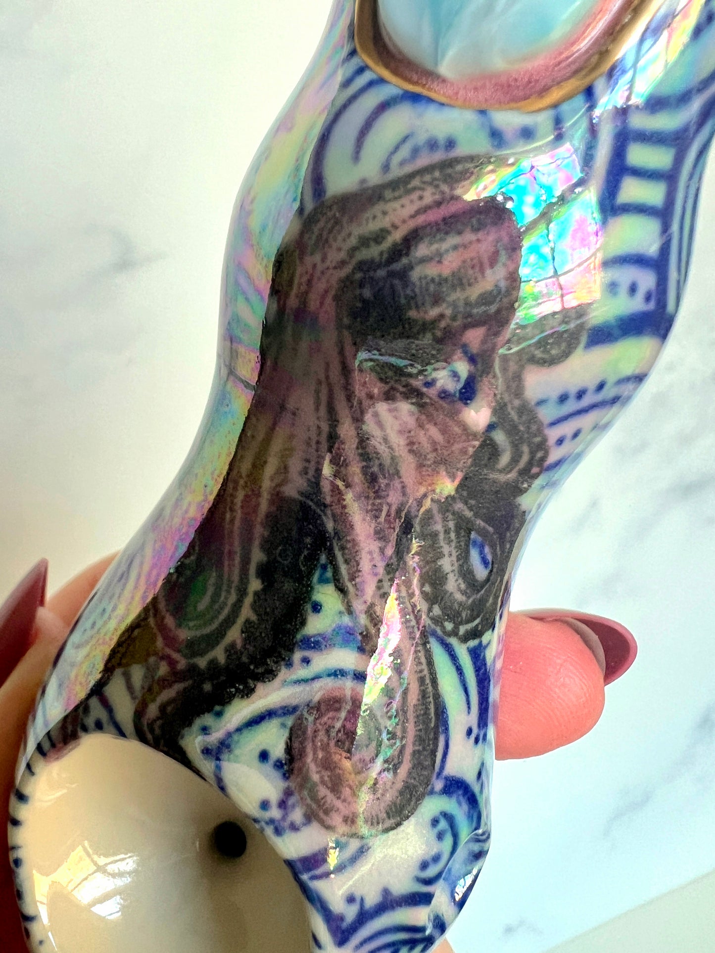 Larimar Pipe with Dreamy Octopus Waves Porcelain Smoking Pipe