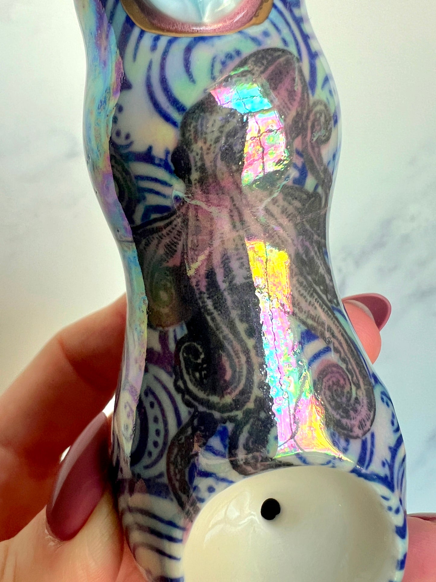 Larimar Pipe with Dreamy Octopus Waves Porcelain Smoking Pipe
