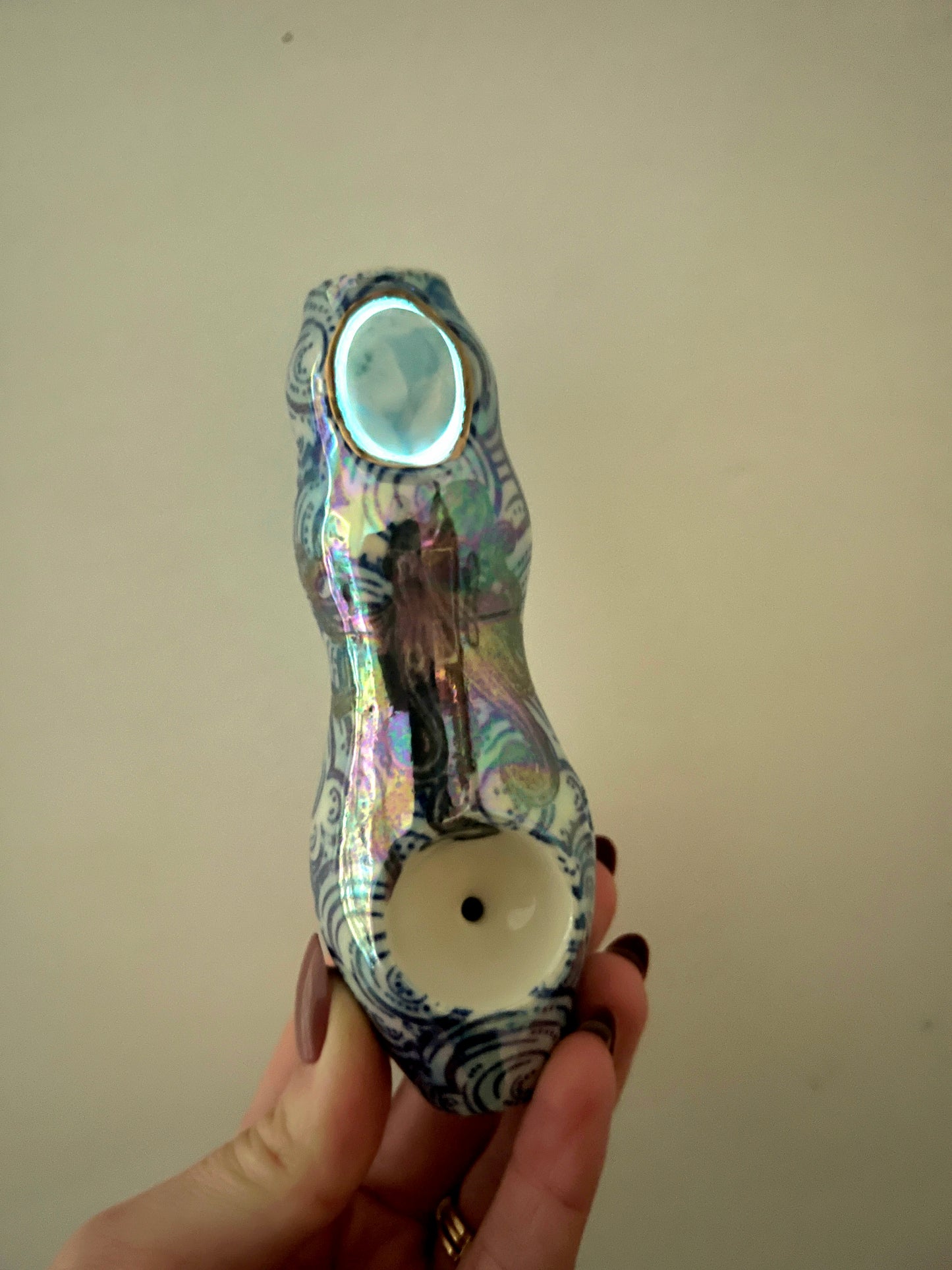 Larimar Pipe with Dreamy Octopus Waves Porcelain Smoking Pipe