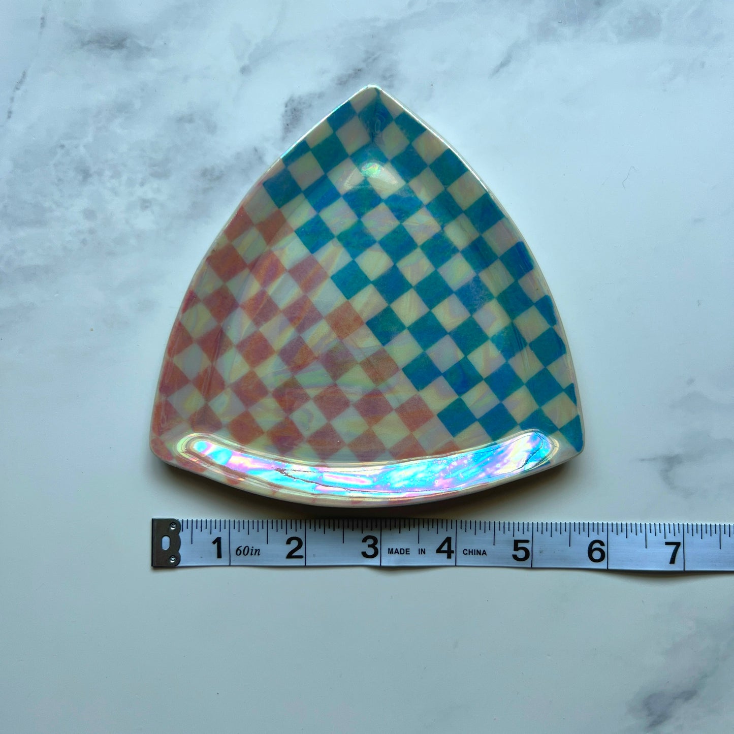 Pink and Blue Triangle Tray Iridescent Altar Ring Jewelry Dish