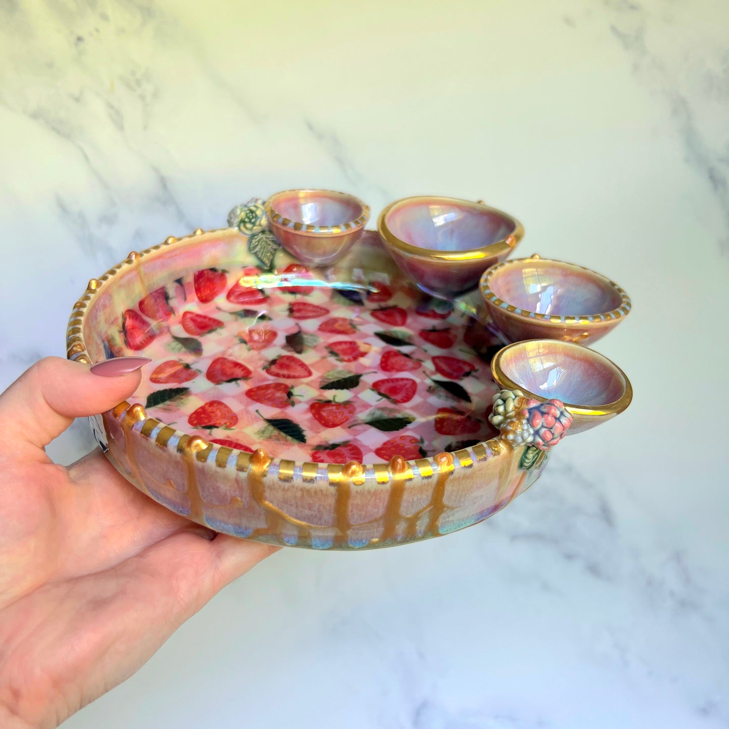 IMPERFECT Strawberry Infinity Tray #6, Succulents Altar Tray Witchy Jewelry Dish Platter