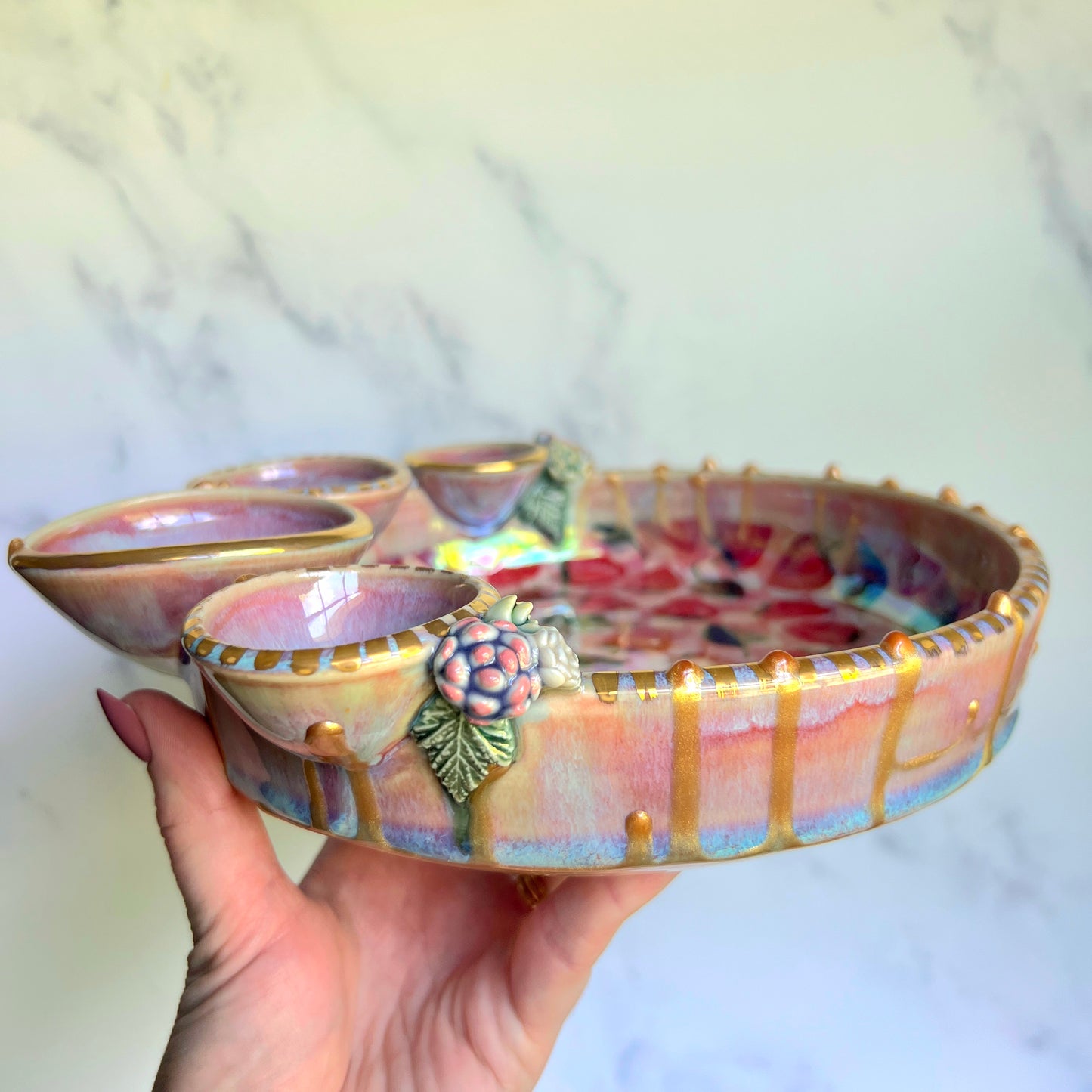 IMPERFECT Strawberry Infinity Tray #6, Succulents Altar Tray Witchy Jewelry Dish Platter