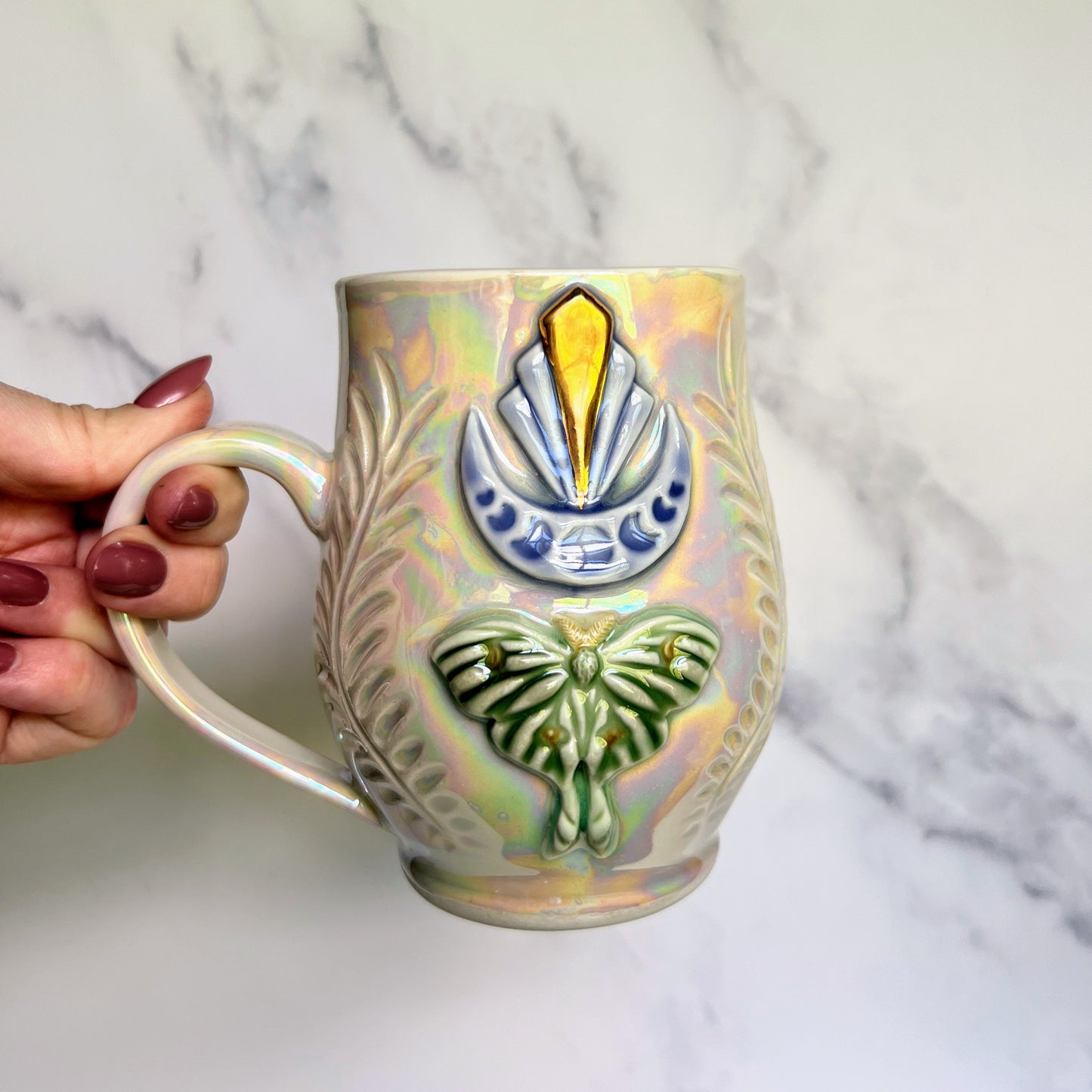 IMPERFECT Luna Moth Mug, Gold Moon Pottery Mug