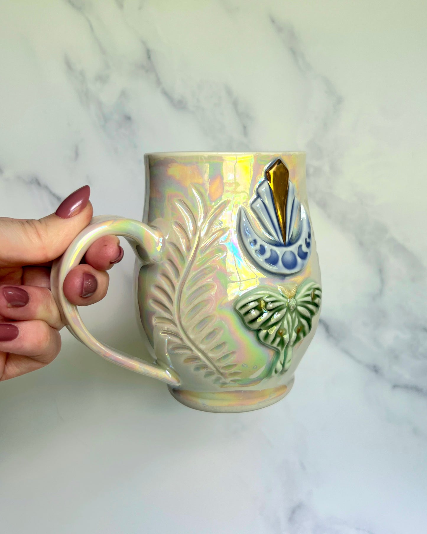 IMPERFECT Luna Moth Mug, Gold Moon Pottery Mug