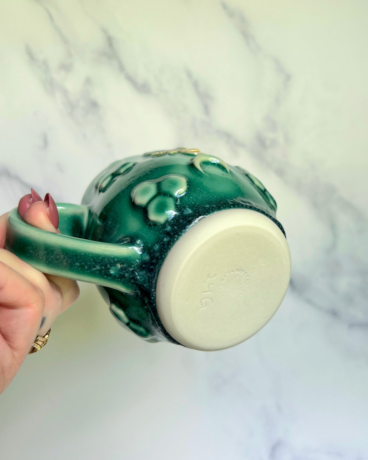 IMPERFECT Honey Bee Mug, Green Honey Comb Pottery Mug