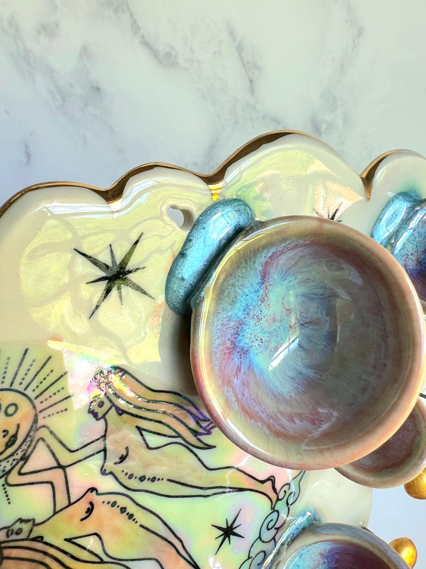 IMPERFECT Cloud Jewelry Wall Hanging Twin Goddess Necklace Display with Ring Dishes