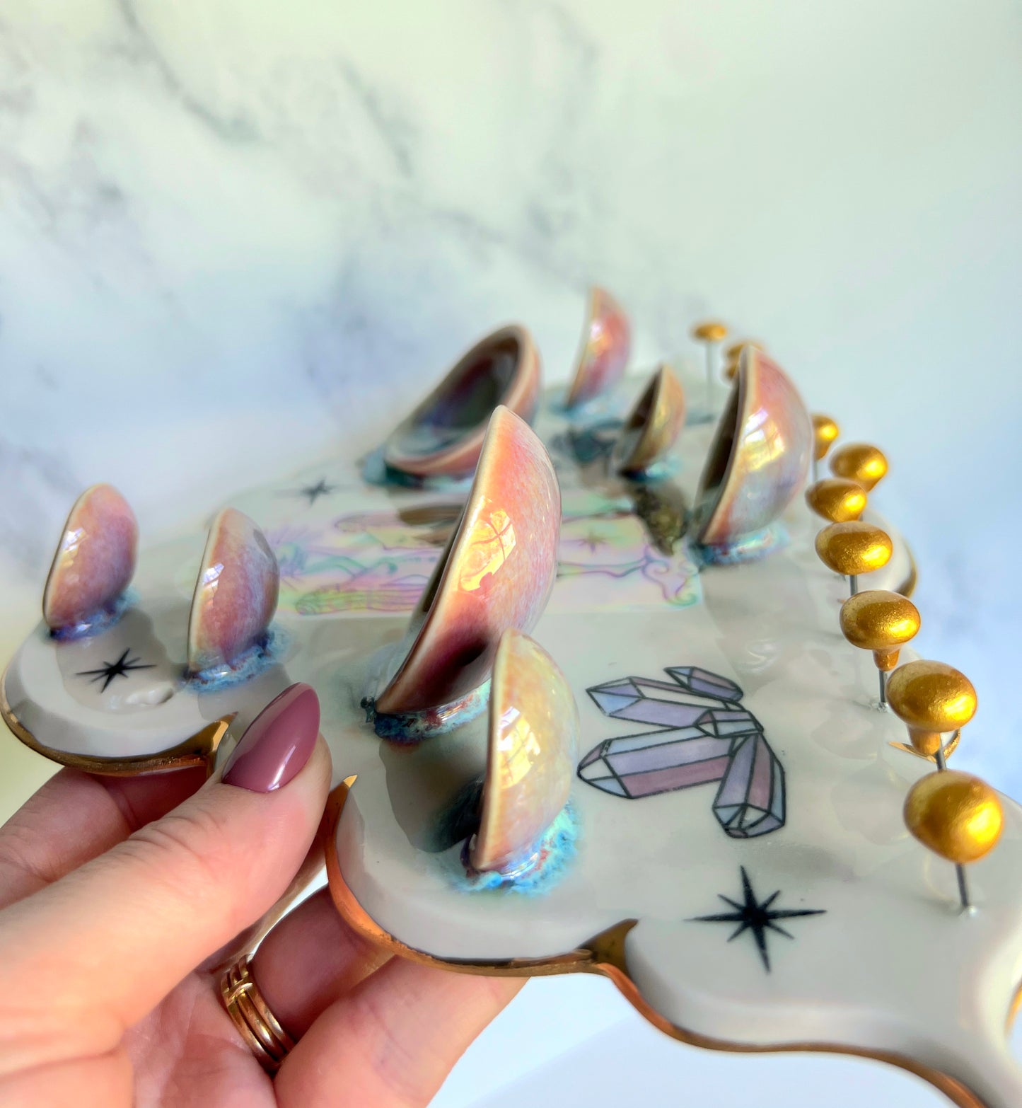 IMPERFECT Cloud Jewelry Wall Hanging Twin Goddess Necklace Display with Ring Dishes