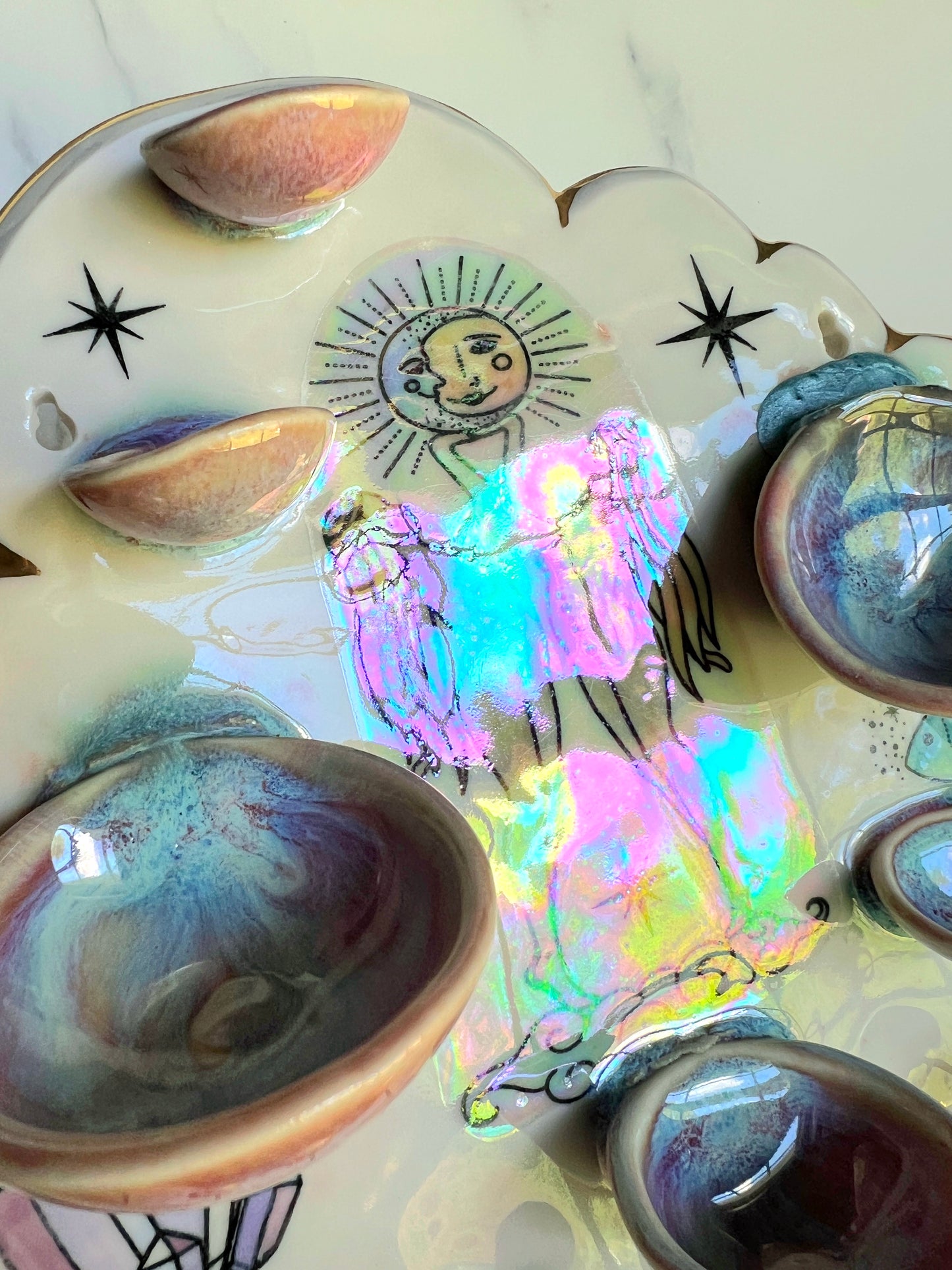 IMPERFECT Cloud Jewelry Wall Hanging Twin Goddess Necklace Display with Ring Dishes