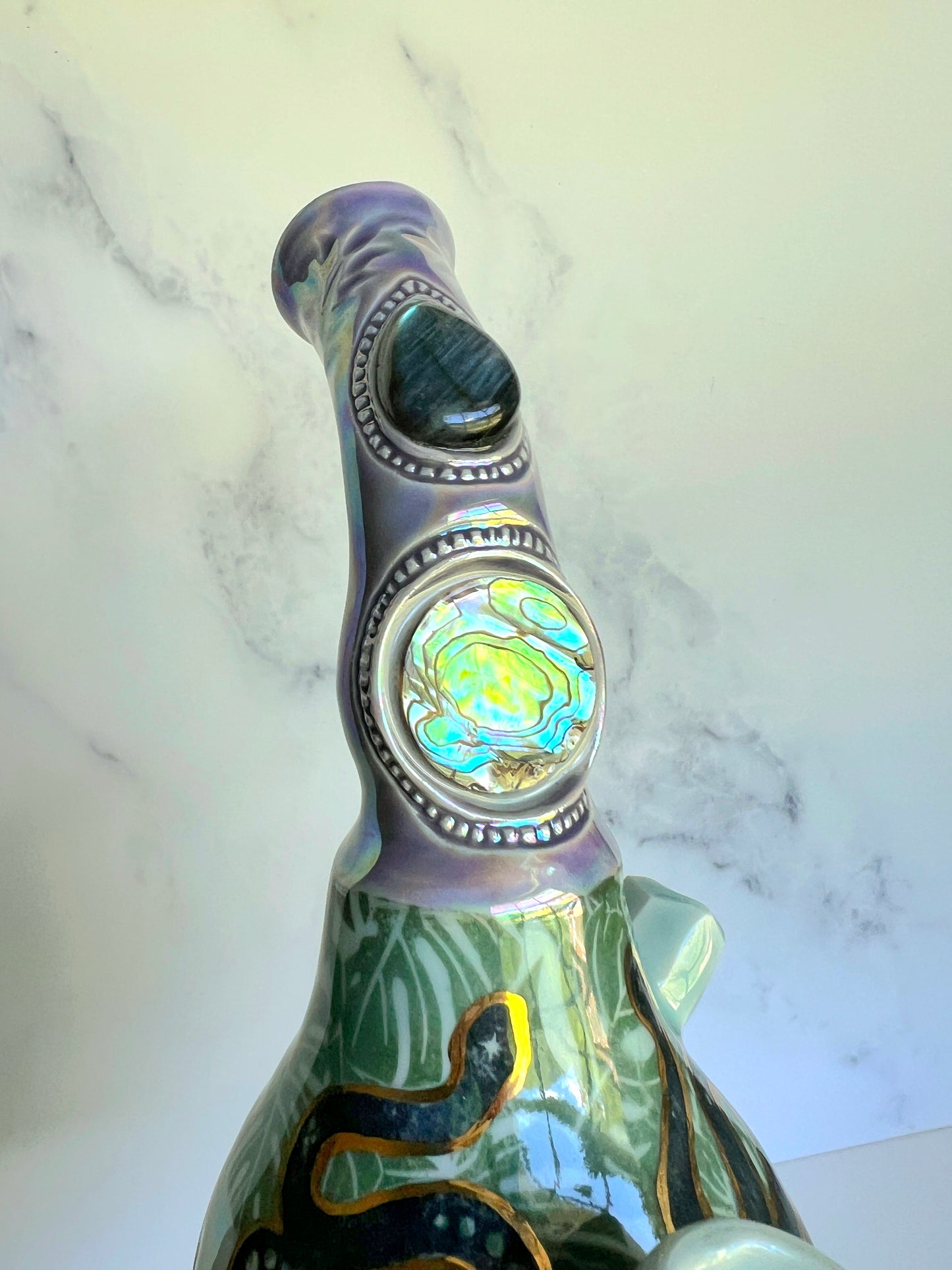 IMPERFECT Crystal Snake Bubbler Pipe, Goddess Garden Porcelain Ceramic Water Pipe