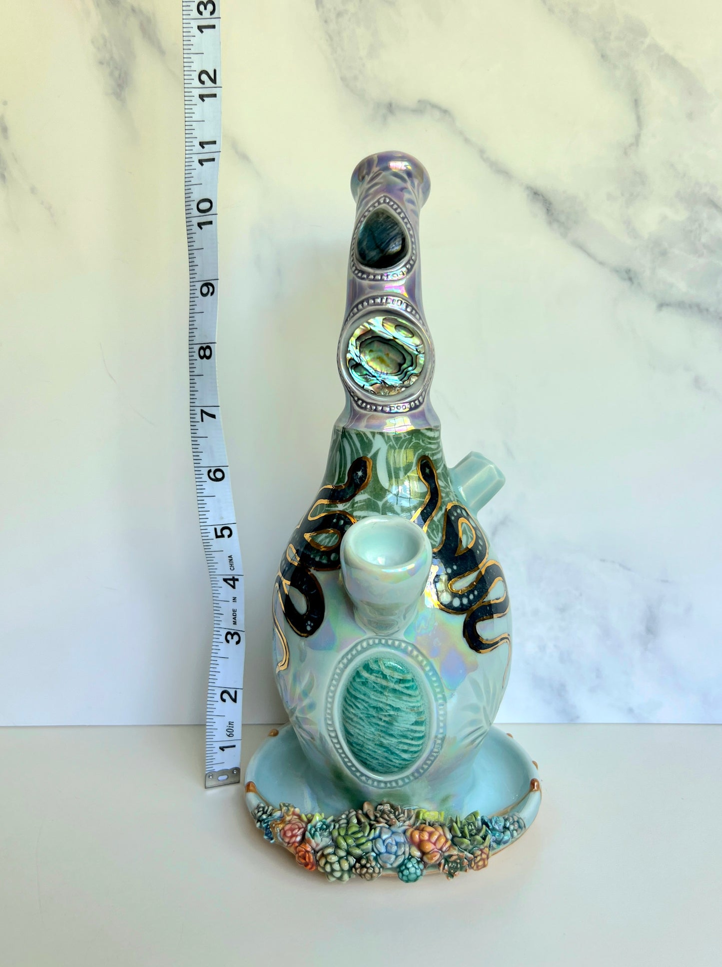 IMPERFECT Crystal Snake Bubbler Pipe, Goddess Garden Porcelain Ceramic Water Pipe