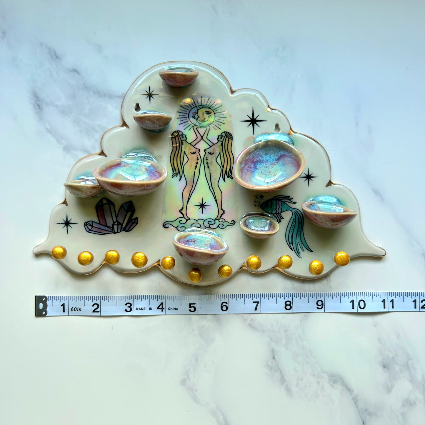 IMPERFECT Cloud Jewelry Wall Hanging Twin Goddess Necklace Display with Ring Dishes