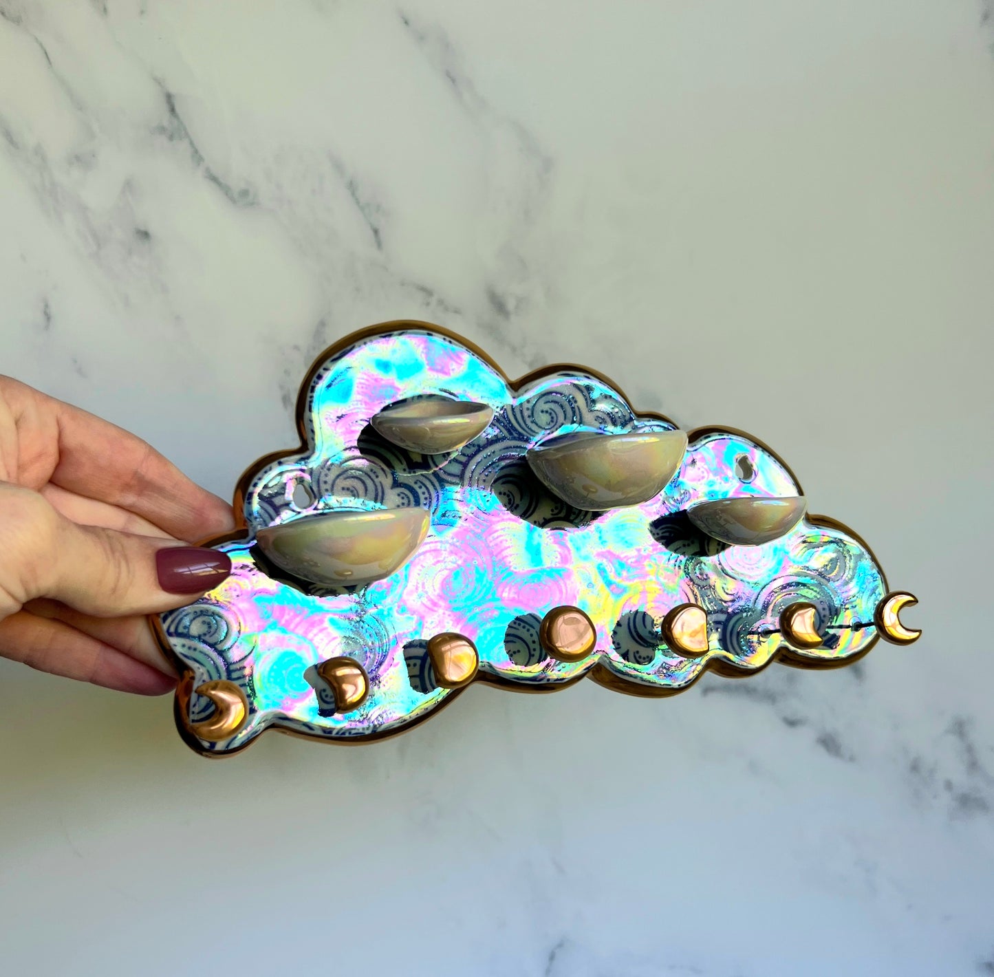 4 Dish Cloud Jewelry Wall Hanging #4 Necklace Display with Ring Dishes