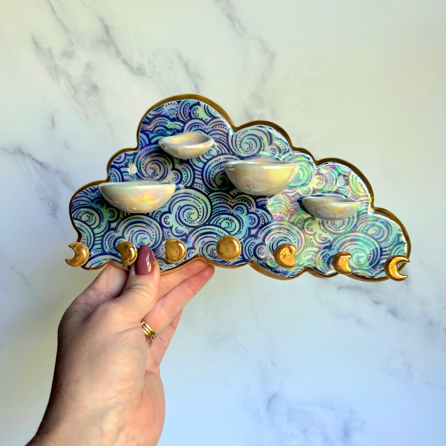 4 Dish Cloud Jewelry Wall Hanging #4 Necklace Display with Ring Dishes