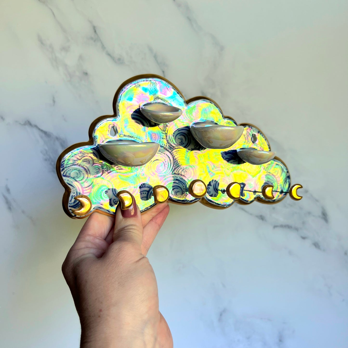 4 Dish Cloud Jewelry Wall Hanging #4 Necklace Display with Ring Dishes
