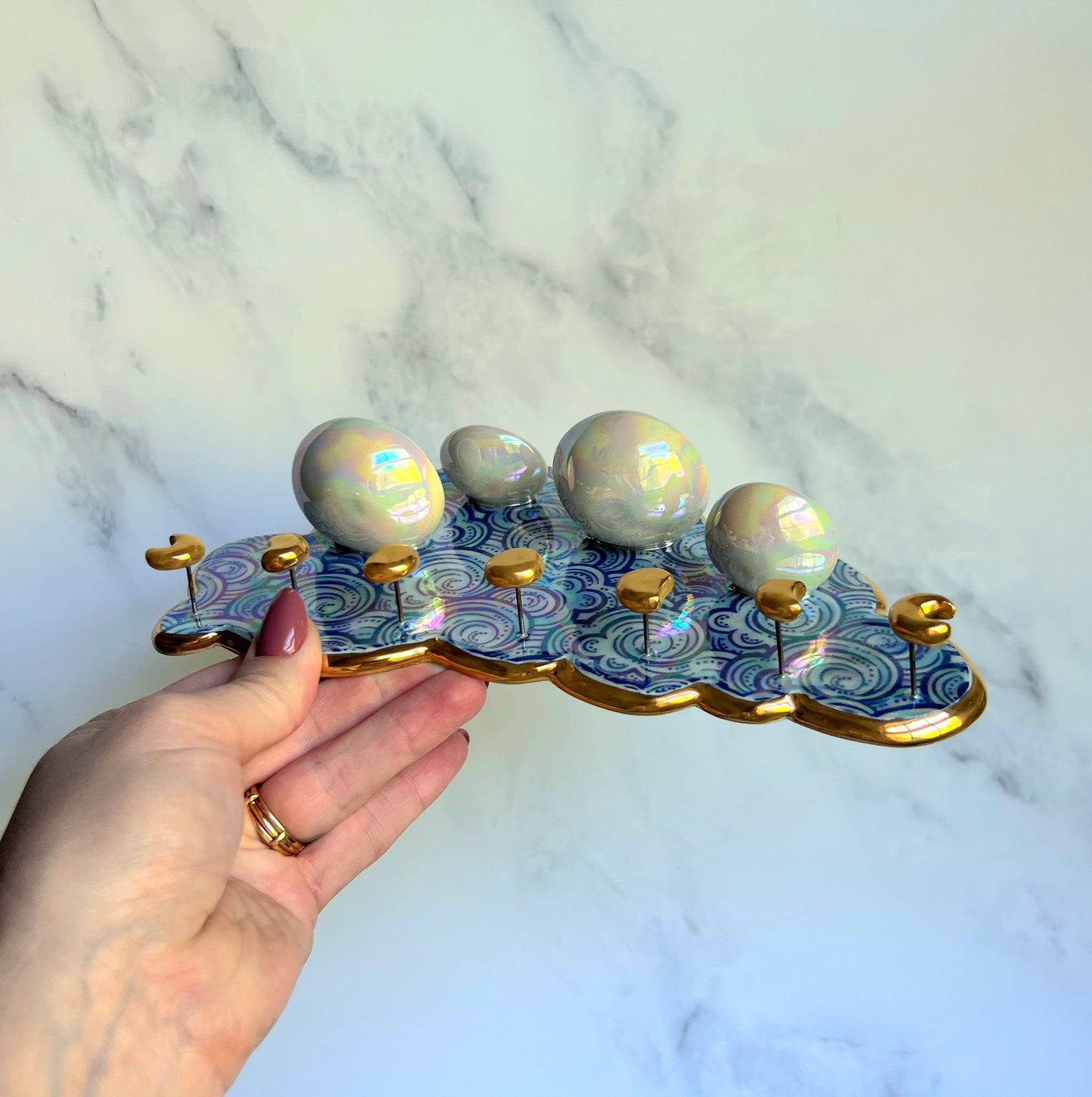 4 Dish Cloud Jewelry Wall Hanging #4 Necklace Display with Ring Dishes