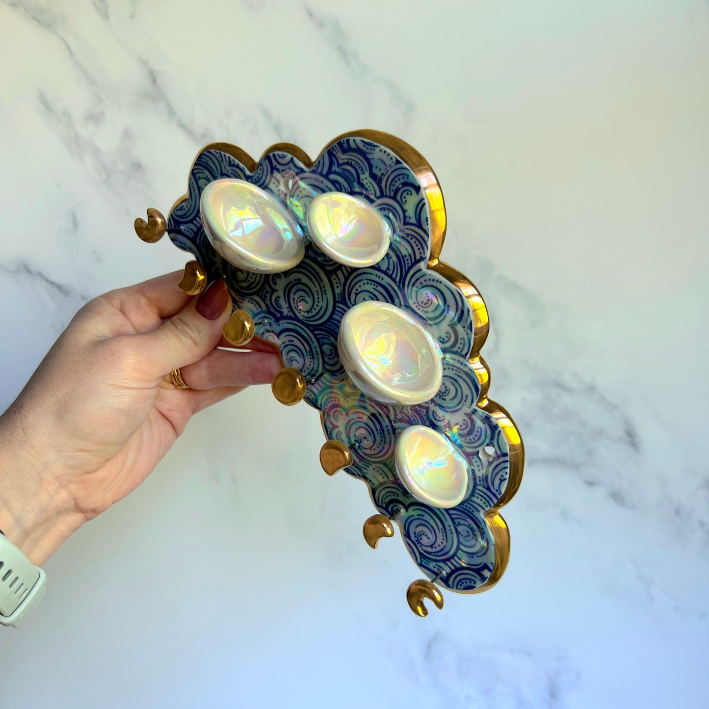 4 Dish Cloud Jewelry Wall Hanging #4 Necklace Display with Ring Dishes