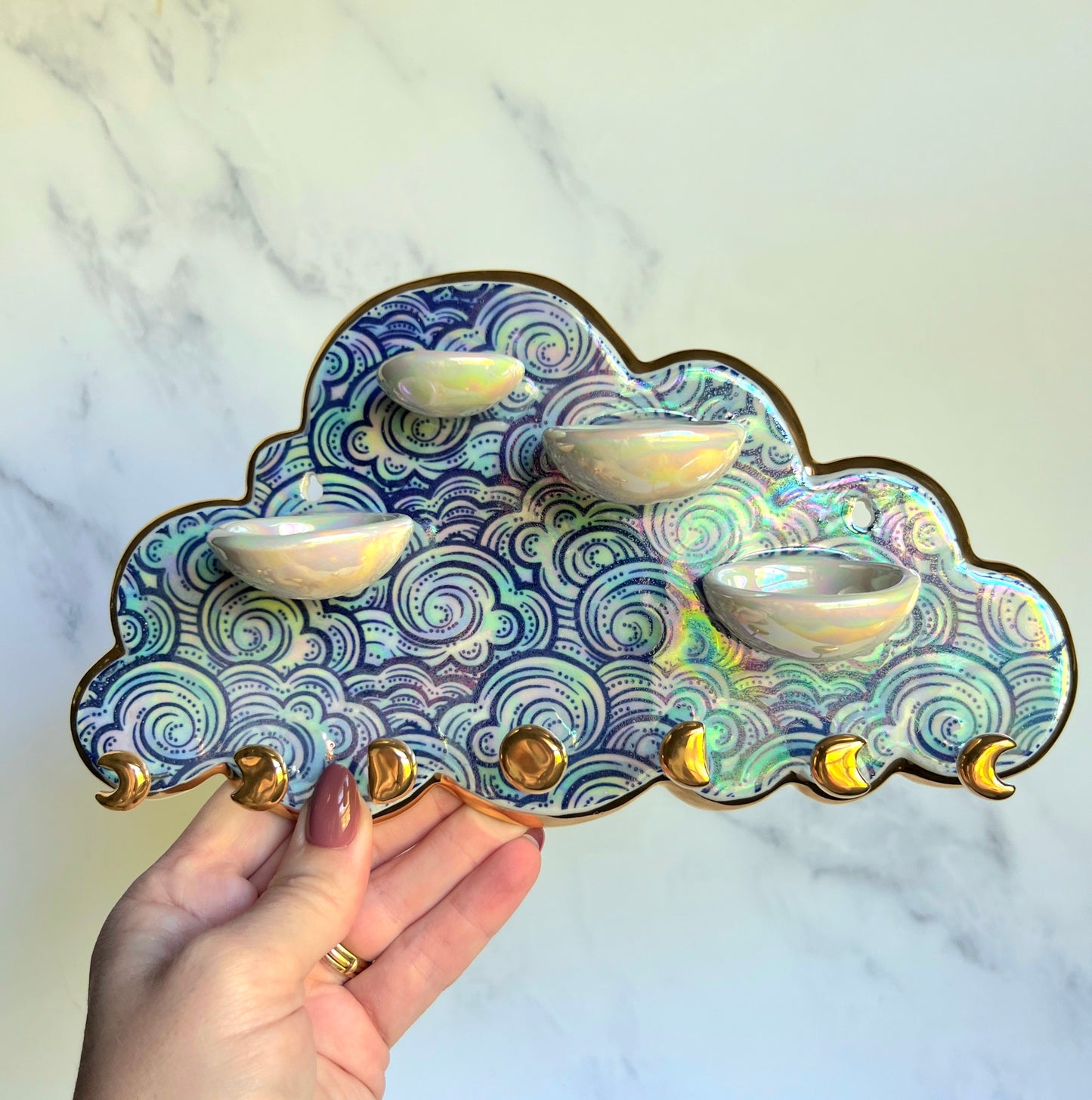 4 Dish Cloud Jewelry Wall Hanging #2 Necklace Display with Ring Dishes