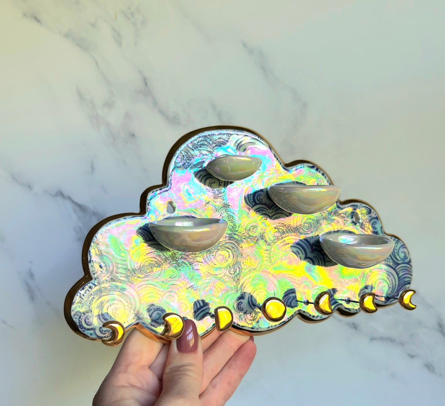 4 Dish Cloud Jewelry Wall Hanging #2 Necklace Display with Ring Dishes