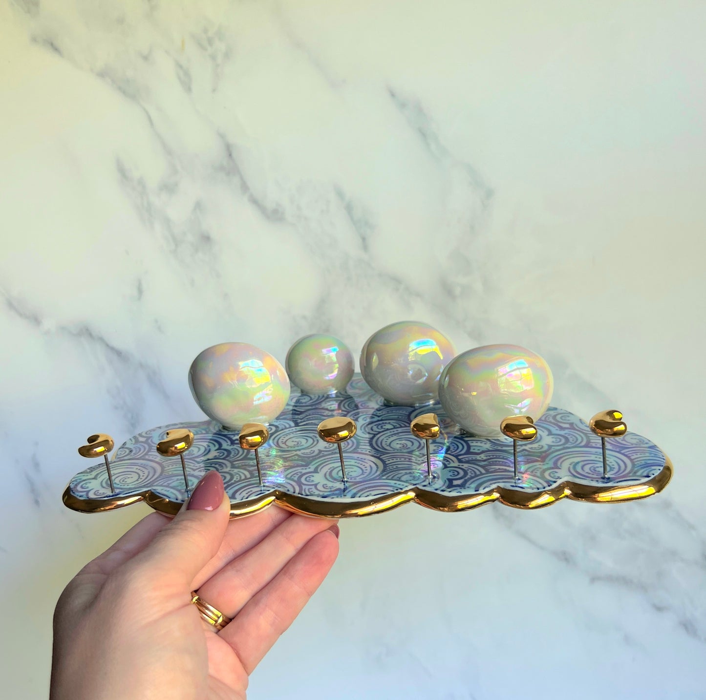 4 Dish Cloud Jewelry Wall Hanging #2 Necklace Display with Ring Dishes