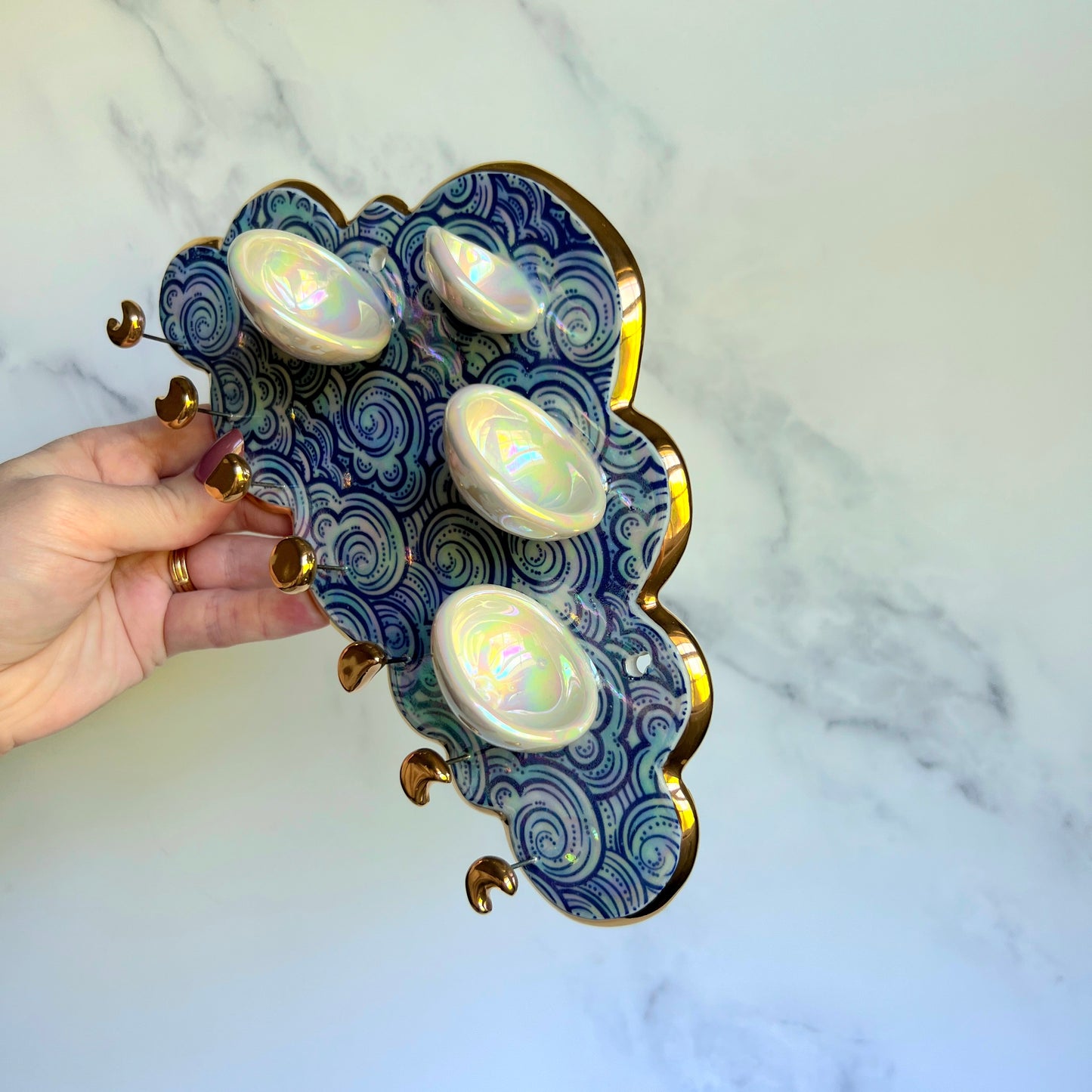 4 Dish Cloud Jewelry Wall Hanging #2 Necklace Display with Ring Dishes