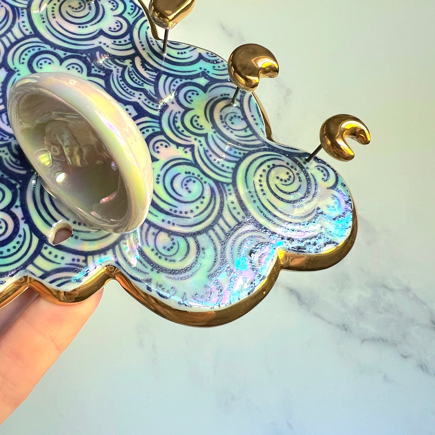 4 Dish Cloud Jewelry Wall Hanging #2 Necklace Display with Ring Dishes