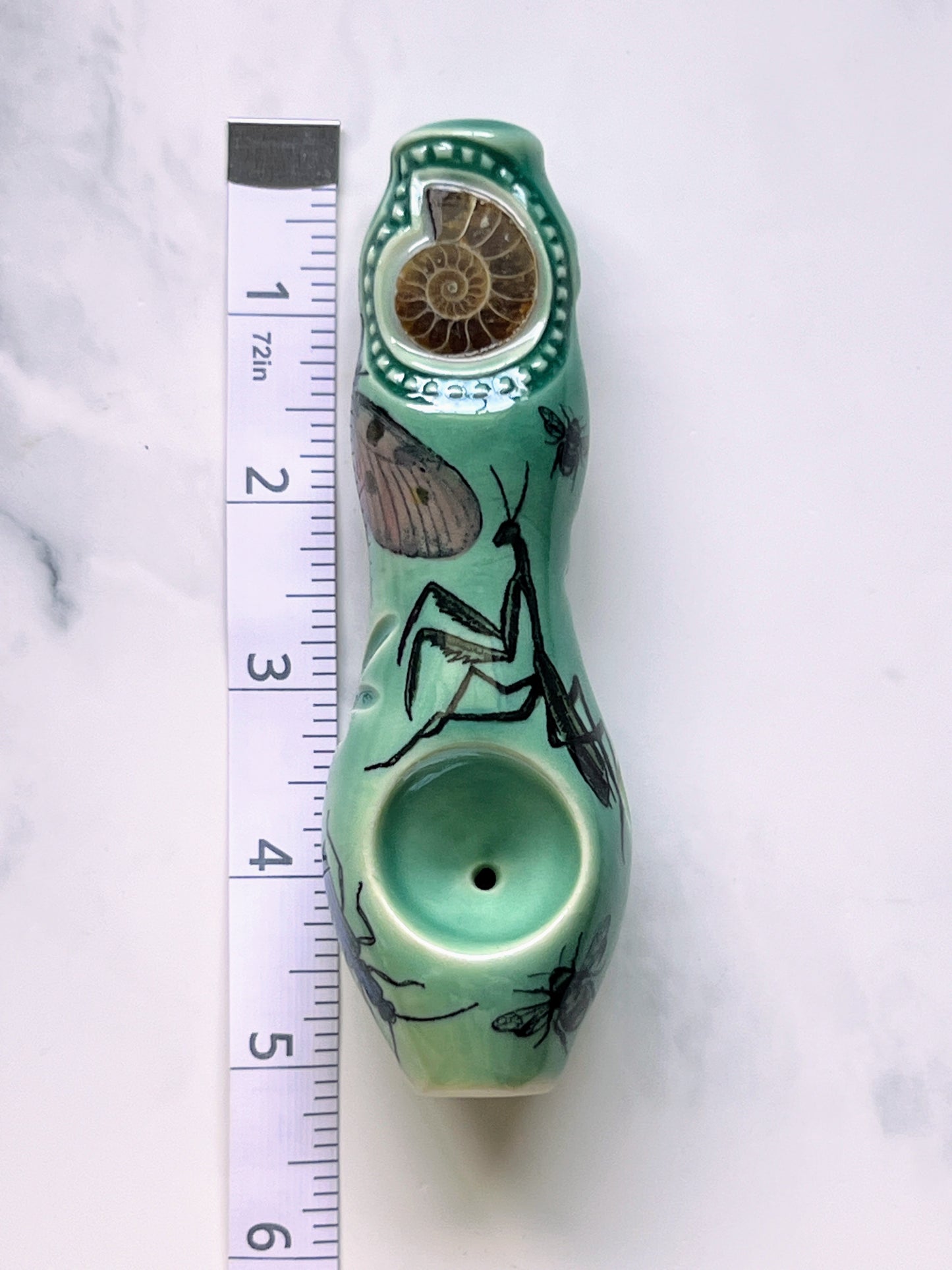 Ammonite Fossil Pipe with Insects Smoking Pipe, Glass Pipe