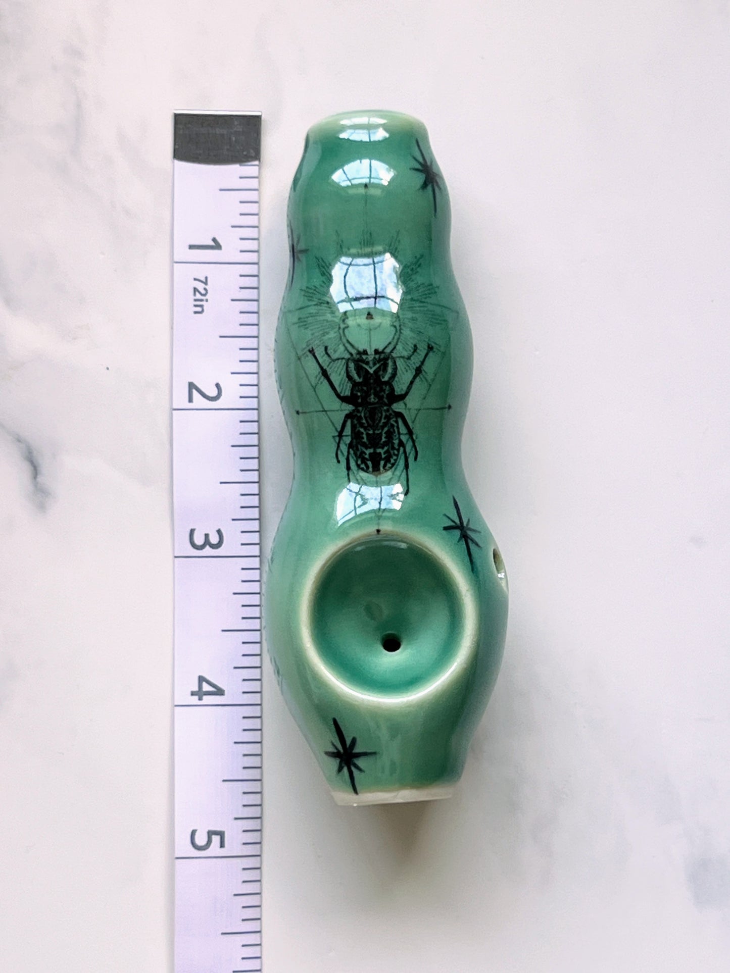 Green Beetle Pipe Witchy Ceramic Porcelain Smoking Pipe