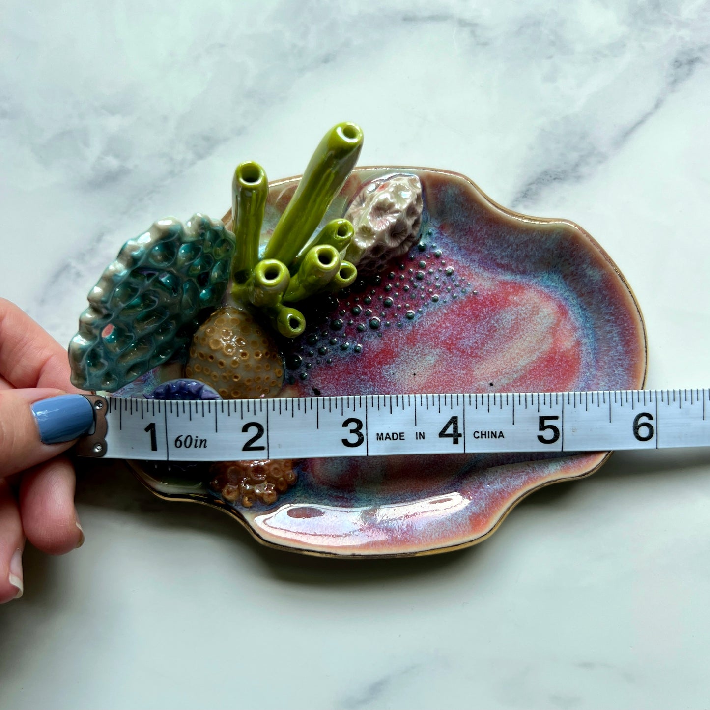 Oval Coral Reef Dish Iridescent Altar Ring Jewelry Dish