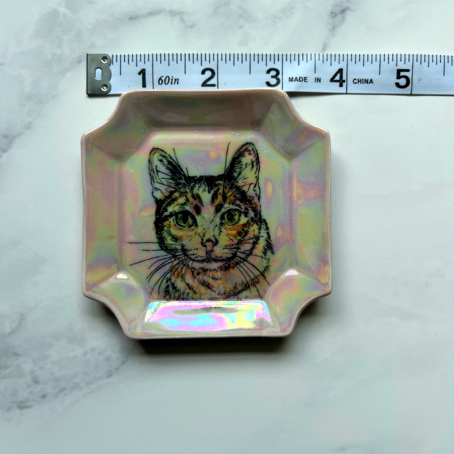 Cat Dish Iridescent Altar Ring Jewelry Tray Square