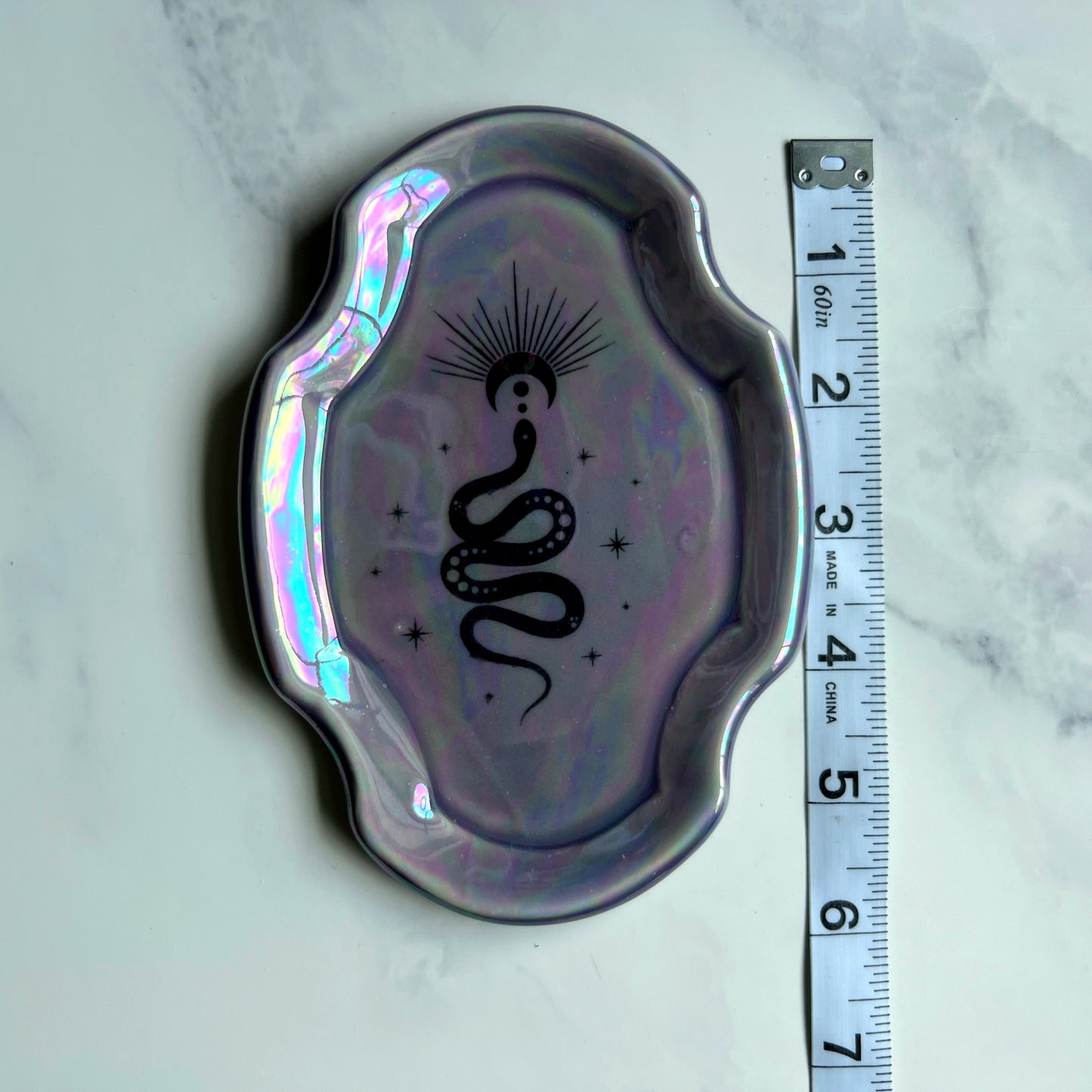Purple Snake Oval Dish Square Iridescent Altar Ring Jewelry Tray