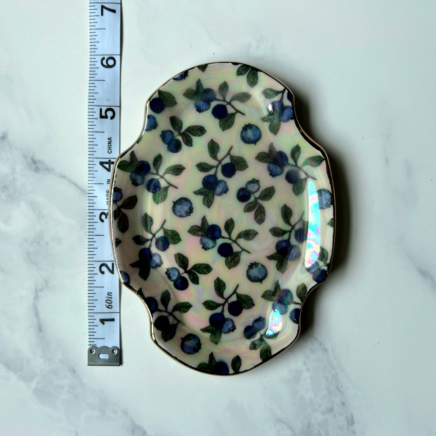 Gold Bluberry Dish Square Iridescent Oval Altar Ring Jewelry Tray