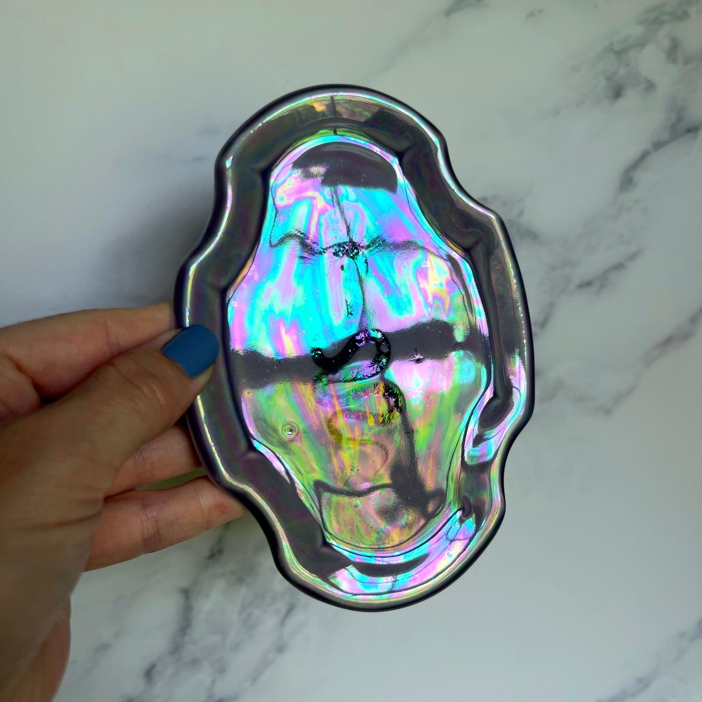 Purple Snake Oval Dish Square Iridescent Altar Ring Jewelry Tray
