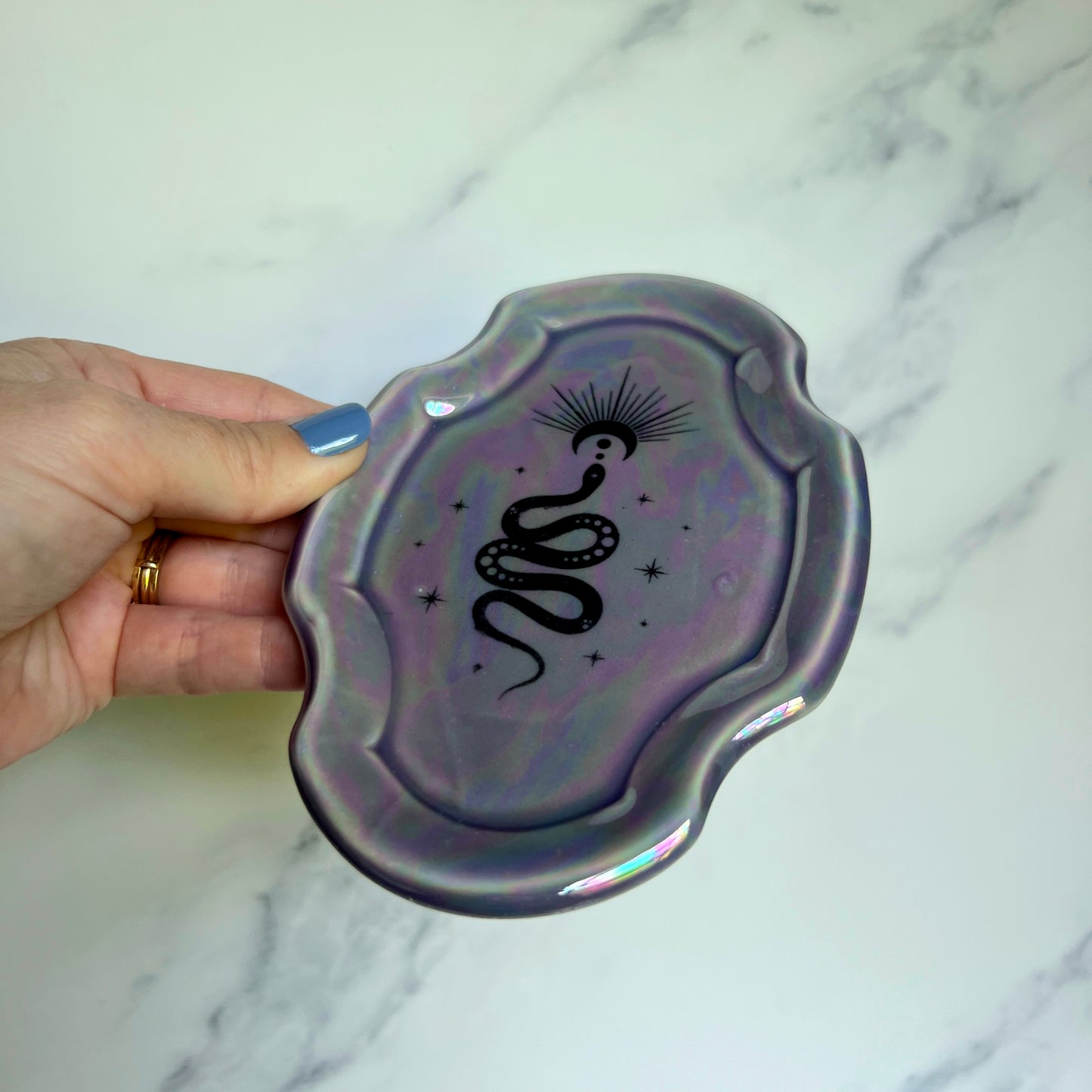Purple Snake Oval Dish Square Iridescent Altar Ring Jewelry Tray