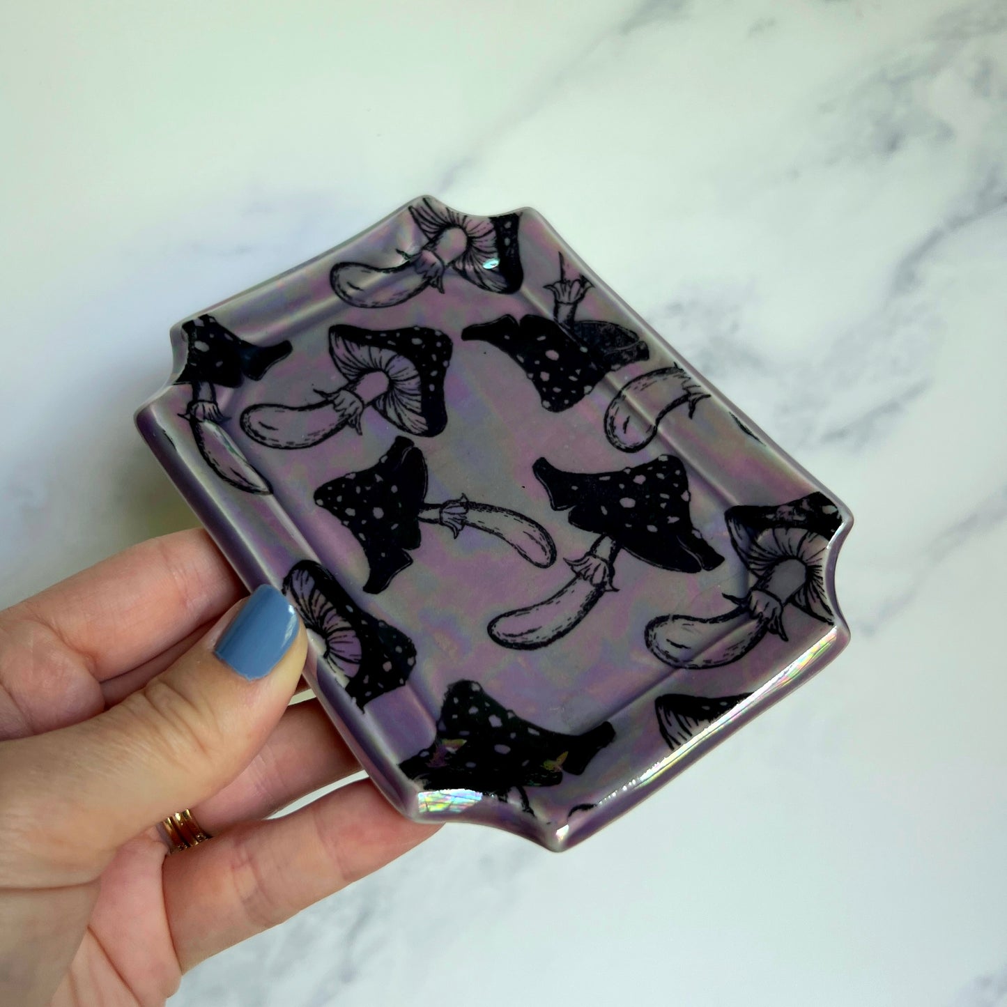 Purple Mushroom Dish Square Iridescent Altar Ring Jewelry Tray