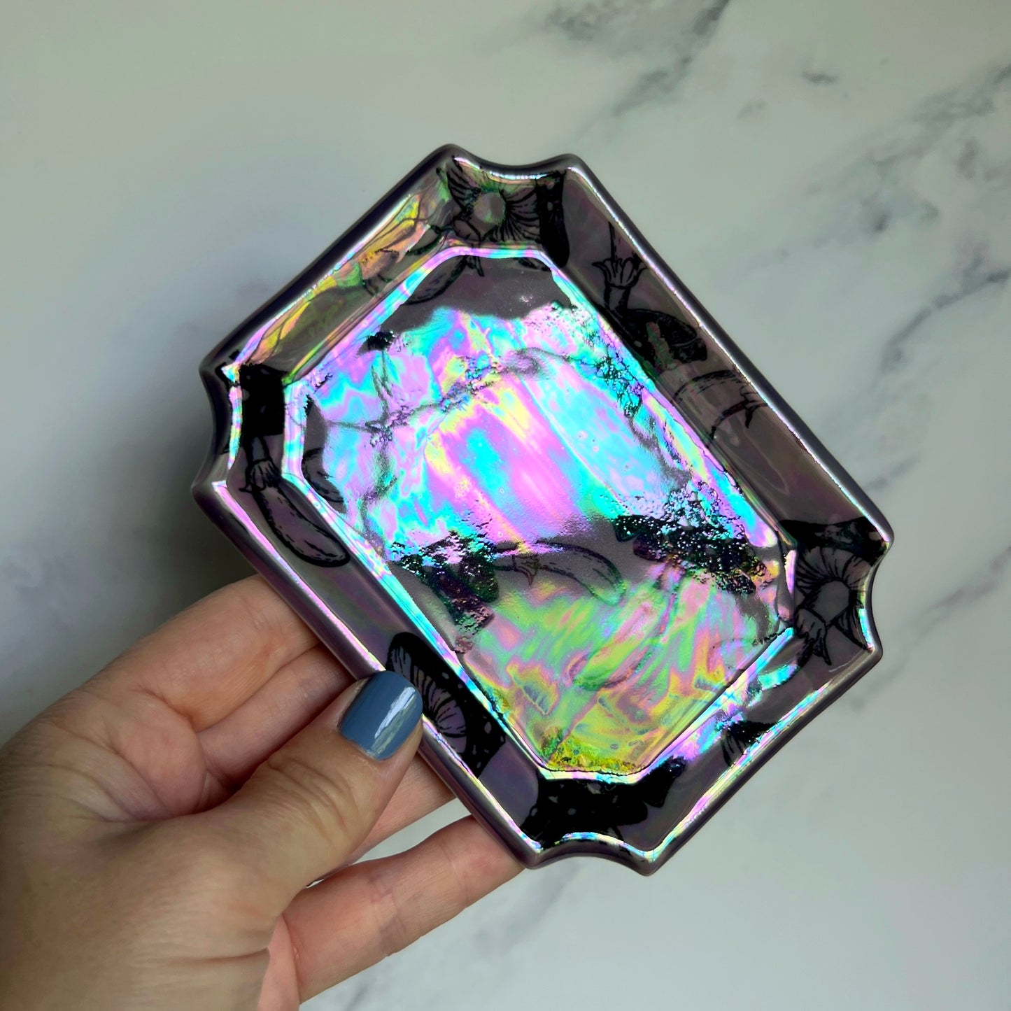 Purple Mushroom Dish Square Iridescent Altar Ring Jewelry Tray